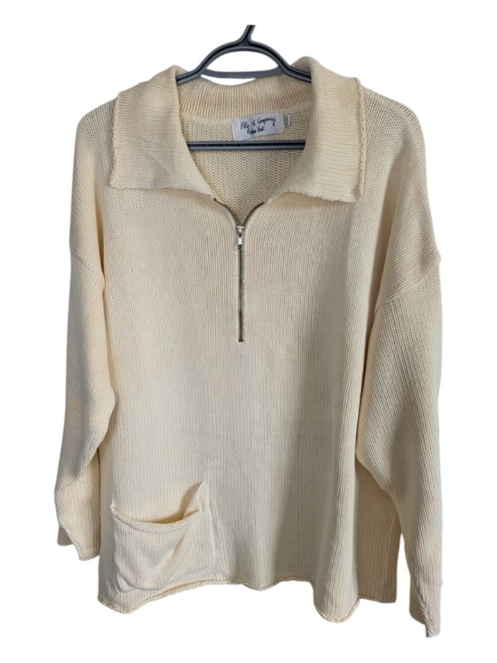 BKg & Company New York Cream Cotton Half Zip Collared Sweater One Size‎
